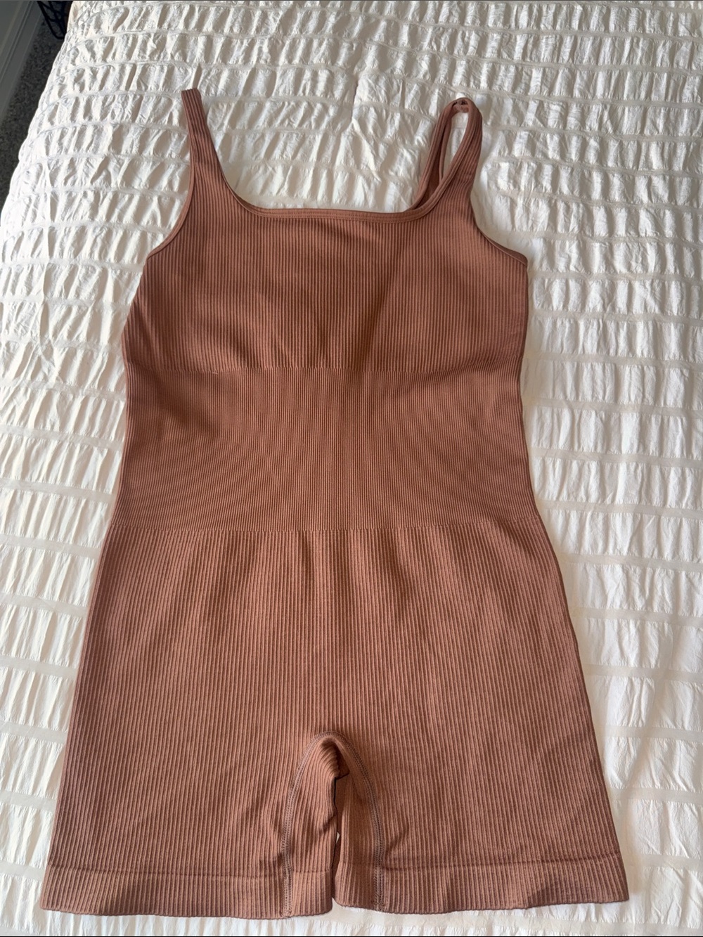 Ribbed One-Piece Short Bodysuit - Mauve